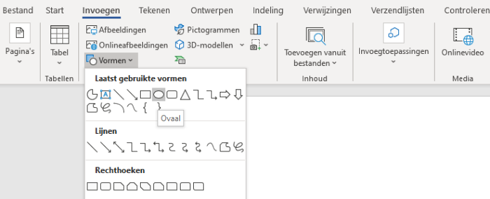 tekenen in word ovaal